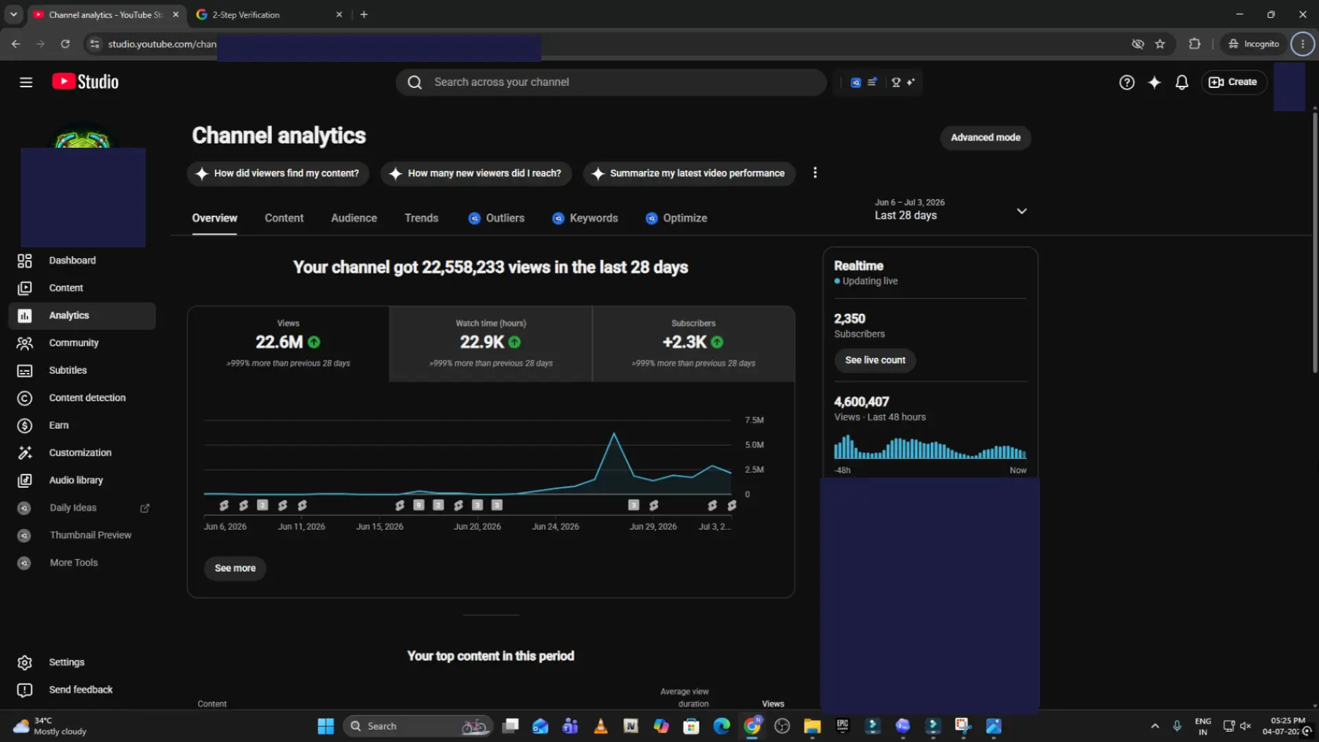 YouTube Studio channel analytics result 4
